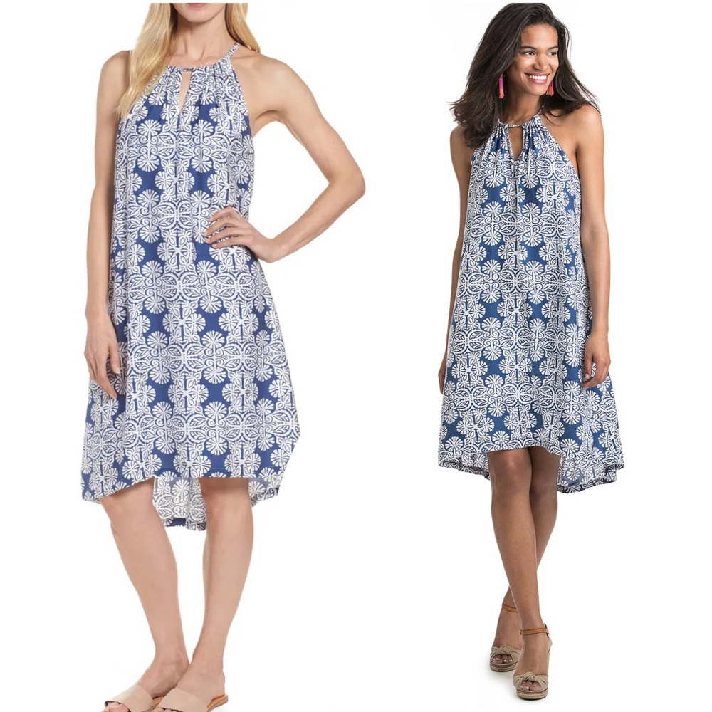 Vineyard Vines Mirrored Leaves Halter Dress